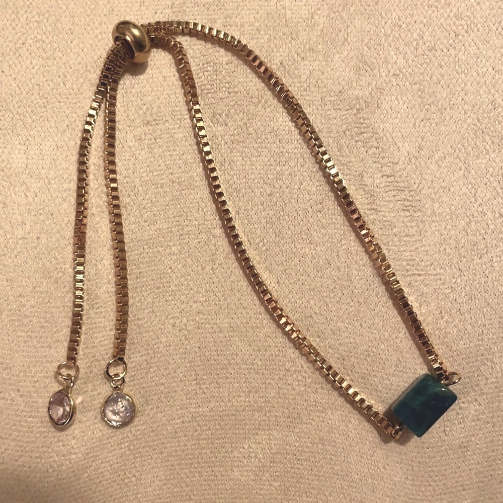 Adjustable Gold Tone Chain Bracelet-Ocean Stone